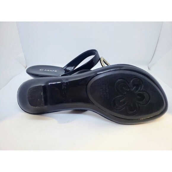 Vintage Agape Women's Patent Leather Sandals w/ Kitten Heels and Rhinestones 7 - Picture 5 of 8